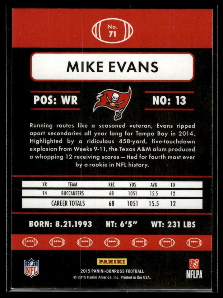2015 Donruss #71 Mike Evans - Image 2 of 2