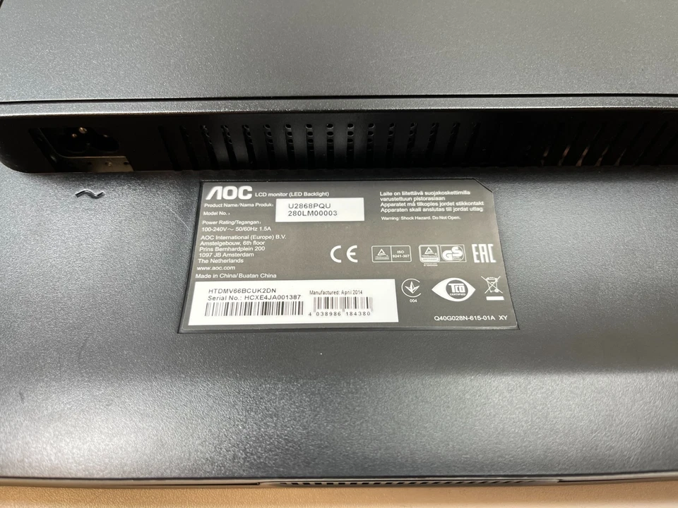 AOC U2868PQU 28" W-LED Monitor 4K 3840x2160 50Hz-76Hz HDMI Speakers No Stand#X44 - Image 4 of 4