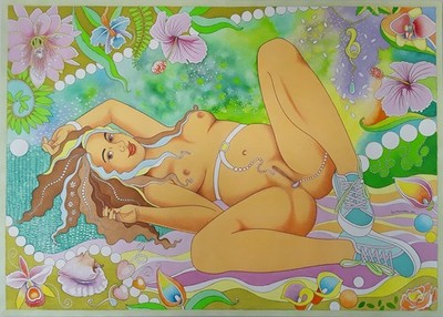 Erotik, grosses Aquarell 70 x 50 cm, ''La Joie de vivre'' , LOVELY LISA Art.