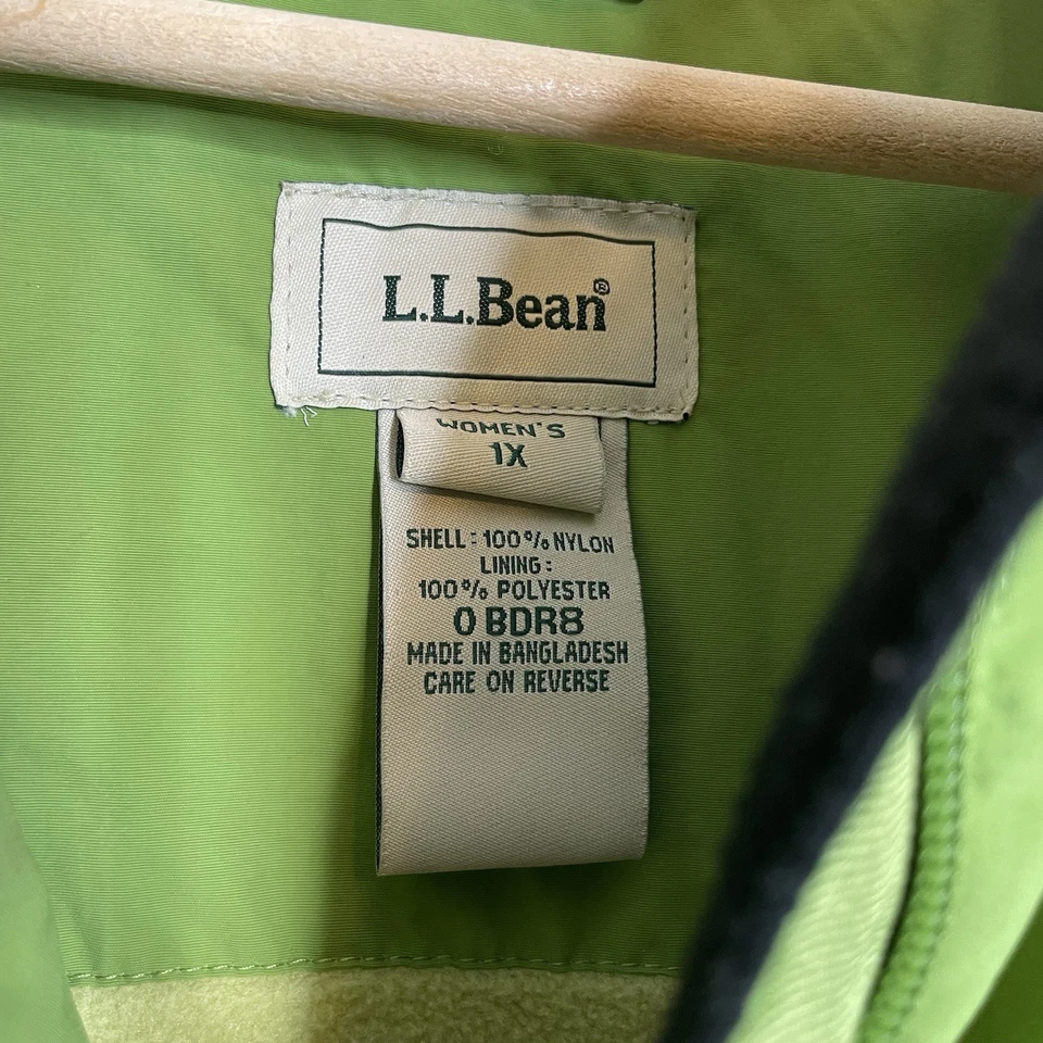 LL Bean Gorpcore 抓绒衬里全拉链背心女式 1X 绿色远足 — 第 3/4 张图片