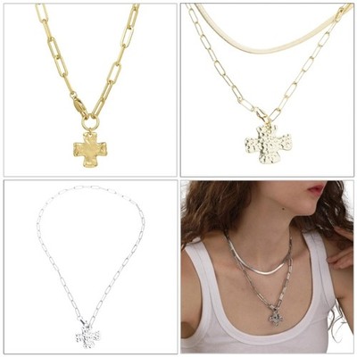 Retro Thick Crucifix Pendant Necklace For Women Layering Paperclip Chain Gift