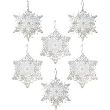 Kurt Adler Plastic Ornaments for Christmas Tree, Assorted Snowflakes Pack of 6 