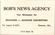 Bob's News Agency Magazines Bloomer WI c1958 Chippewa County WI Ad TAJ6-M9