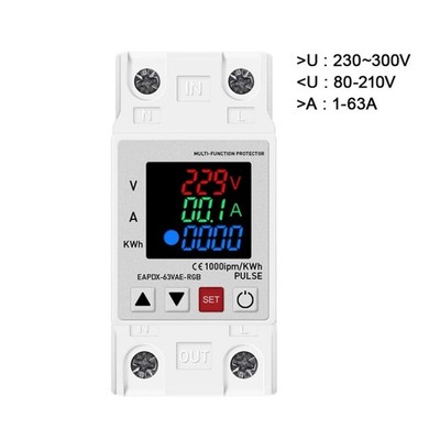 New 3IN1 Display Protector Relay Current Protective Device Din Rail Over Voltage