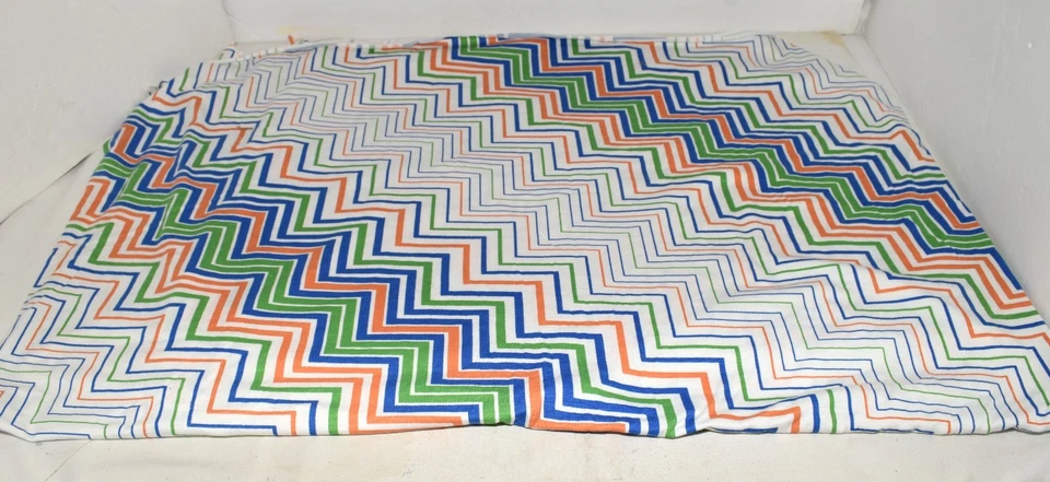 Vintage Blue Orange White Chevron Design Polyester Fabric 44 x 1 yd 22" - Image 3 of 4