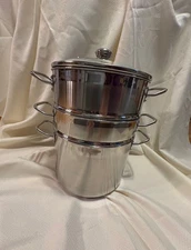 4-Piece Stainless Steel 8 Qt. Stock Pot, Pasta Pot, Steamer Pot, Glass lid