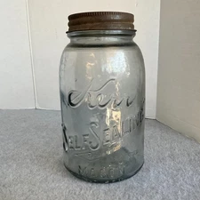 Vintage Kerr "Self Sealing" Mason quart Jar Patent Aug 31 1915 Sand Springs Okla