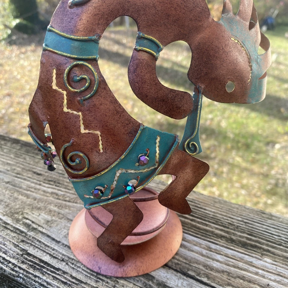 Flauta con soporte de luz votiva/té Kokopelli 7,5" escultura de metal figura del suroeste Foto 2 de 4