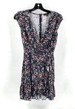 J Crew Women's Blue Floral Print Deep V Sleeveless Dress Back Zip Size 00