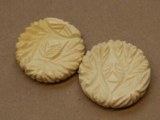 VTG Antique Carved Cream Celluloid Leaf 2 Piece Belt Buckle / Coat Fastener 3.5"