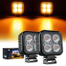 Nilight 2PCS 3Inch 15W Amber LED Pods Square Built-in EMC Work Light Flood Beam