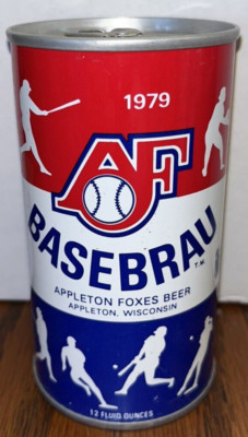 VINTAGE 1979 APPLETON FOXES BASEBERAU PULL TAB STEEL BEER CAN  STEVEN'S POINT WI