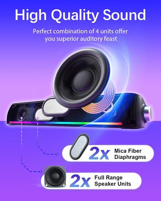 Computer Speakers, Hi-Fi Sound Quality Computer Speakers with 4 Modes