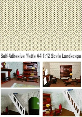 Dolls House Wallpaper Stick-on Self Adhesive Magnolia Diammond 1:12th Portrait - Image 1 of 4