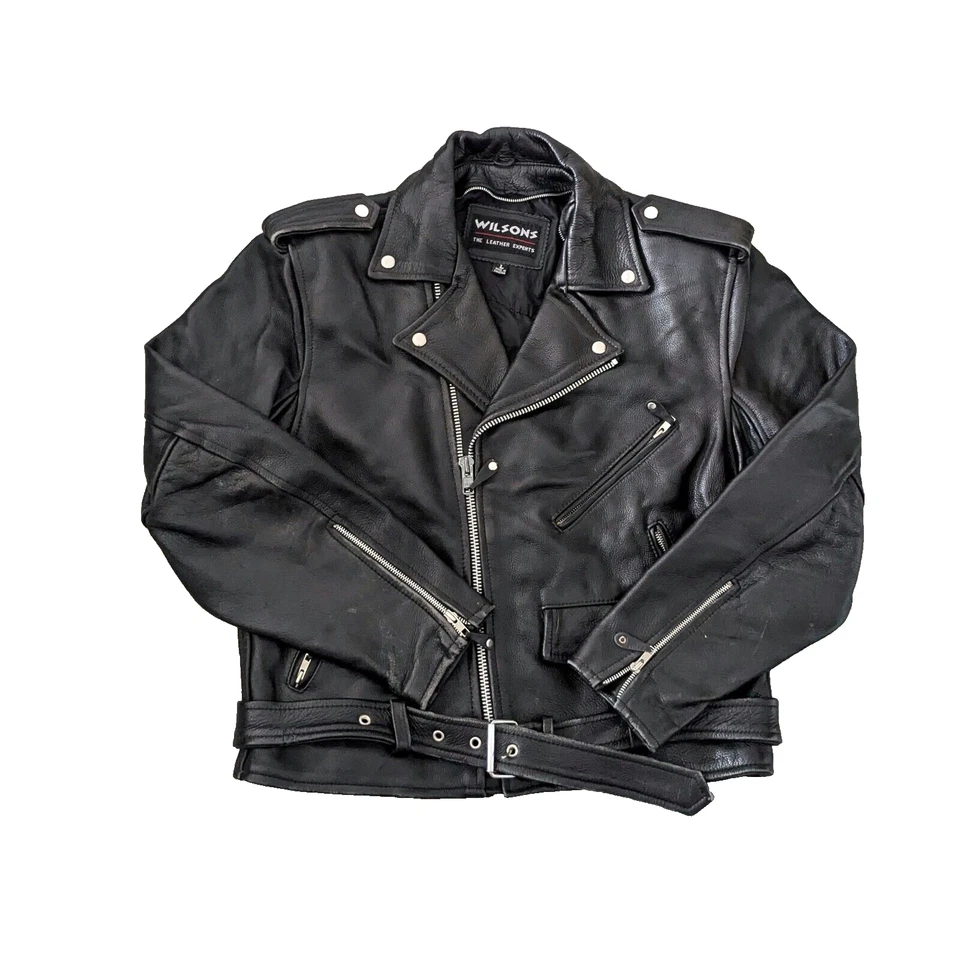 Wilsons leather Vintage moto motorcycles leather jacket zipper mens large - Imagen 2 de 4