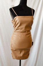 Lulus Brown Vegan Leather Bodycon Mini Dress Spaghetti Straps Ruching Sz S