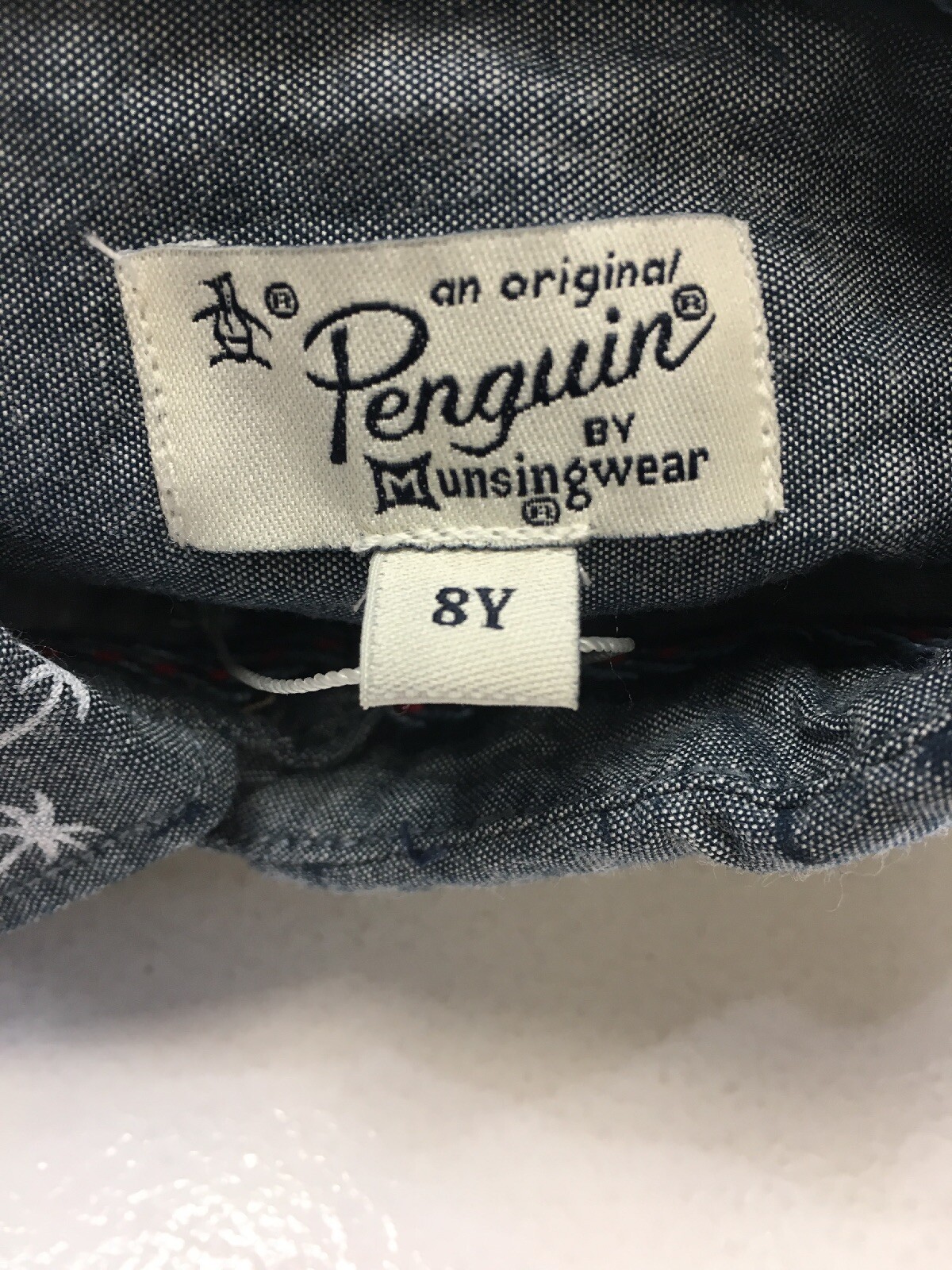 Penguin Youth Boys Short Sleeve Woven Palm Tree Top Heather Navy Sz US:8Y NWT # image 4