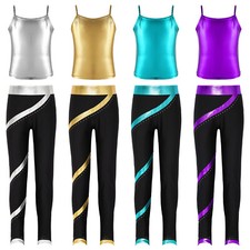 Kids Girls Sets Dance Suit Skating Outfit Pants Sweatsuits Workout Costume Top