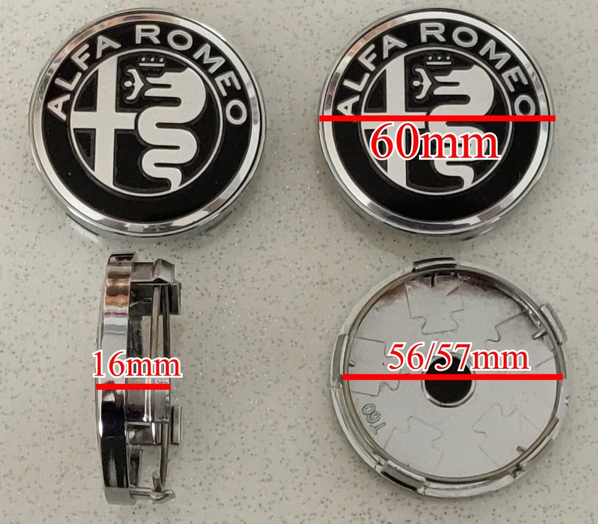 Kit Stemmi Alfa Romeo Neri - Set Di 7 Pezzi Per Modelli Giulietta, Mito, 147, 156, 159, Logo Cromato Su Sfondo Nero - Foto 9