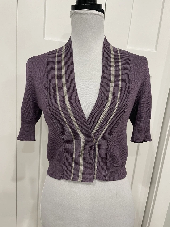 Кардиган укороченный Brunello Cucinelli короткий рукав средний фиолетовый серый на одной пуговице