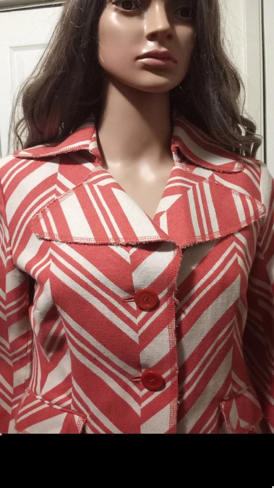 ABRIGO DE VESTIR VINTAGE BANDOLINO ESTAMPADO CHEVRON NARANJA BLANCO PRIMAVERA Y OTOÑO TALLA S - M Foto 4 de 4