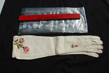 Neiman Marcus Roger Fare Paris Kidskin white Leather 16" Gloves Flowers Sz 6 1/2