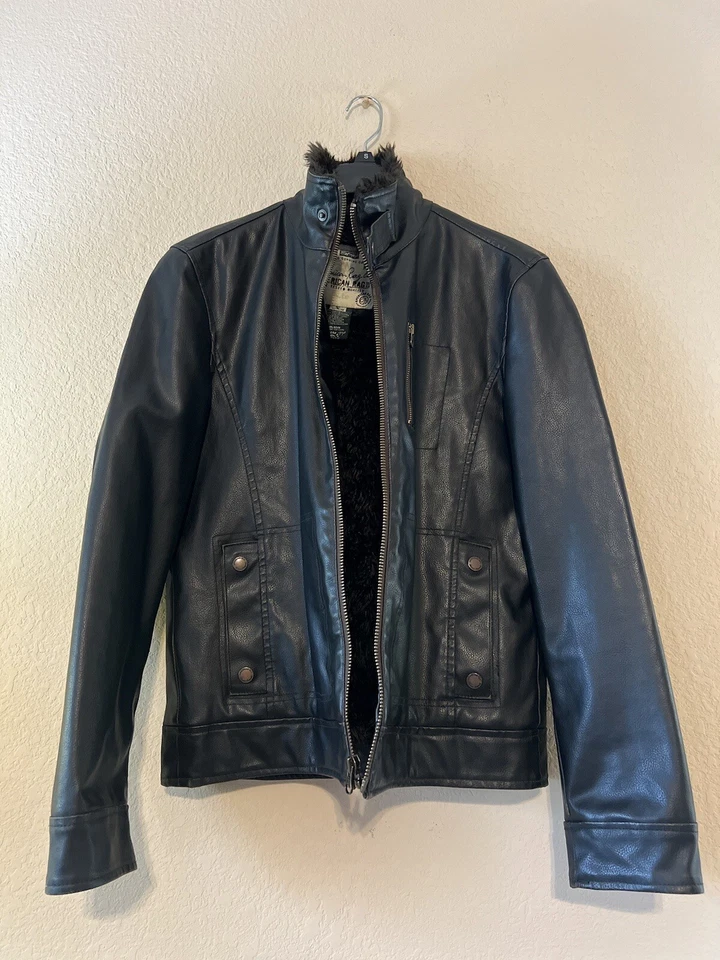 American Rag мужской черный молнии искусственной кожи мотоциклетное пальто куртка размер (M) - Изображение 3 из 4