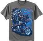 Mens Graphic Tees Native Indian Wolf Motorcycle Biker T-shirt Clothing Apparel