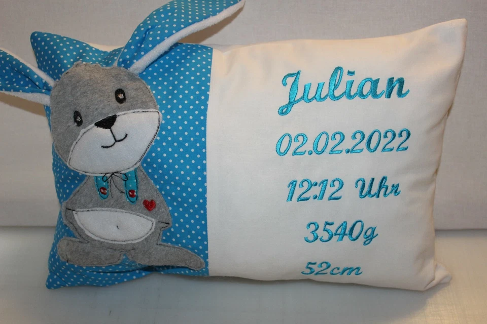 HANDGEFERTIGT,BESTICKT Kissen mit Namen,Wunschname,Daten,Taufe,Geburt,Geschenk