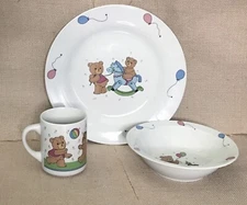 Vintage Studio Nova Beary Life Teddy Plate Bowl Mug Child Dish Set Whimsical Fun