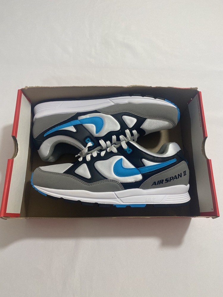 New Mens Size 10.5 White Blue Nike Air Span II Running Shoes AH8047 001