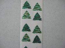 Sandylion Prismatic Kromekote Micro Mini Christmas Trees Stickers . Full sheet!