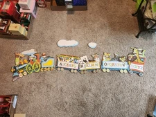 Vintage Thick Cardboard Children's Wall Decor Alphabet Train Animals MCM Retro 