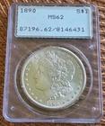 1890 $1  MORGAN SILVER DOLLAR  "NO MINT MARK"  MS62 Coin Money