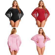 Womens Bodysuit Standard Costume Modern Dancewear Overlay Dance Irregular Mesh