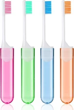4-Pack Travel Toothbrushes with Protective Covers, Folding Bristles