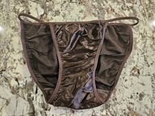True Vintage Victoria Secret Second Skin Satin String Bikini Panty Medium Brown