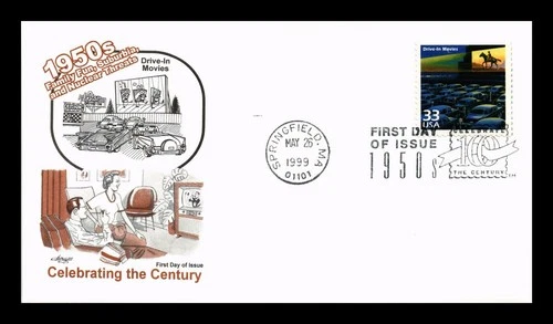 DR JIM STAMPS US COVER DRIVE IN MOVIES 1950S CELEBRATE CENTURY FDC ARTMASTER