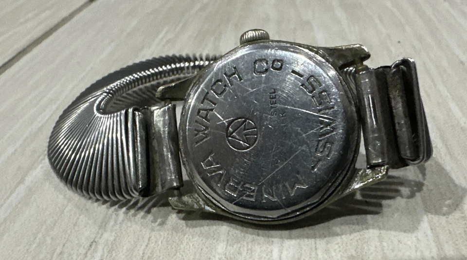 Vintage Minerva Swiss Mechanical Watch – 1940s-WW2 Stainless Back (Non-Working) - Image 3 of 3