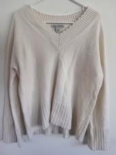 Autumn Cashmere Ivory 100 Pure Cashmere V-Neck Pullover Sweater S Women