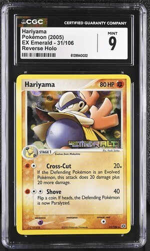 CGC 9 MINT Hariyama 31/106 Reverse Holo STAMPED 2005 Pokemon EX Emerald Pop 9