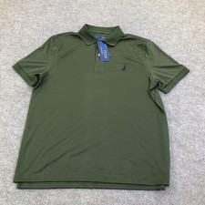 Nautica NAVTECH Polo Shirt Mens Medium Green Solid Knit Short Sleeve KR5308