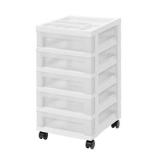 5 Drawer Storage Cart with Organizer Top,White and Pearl (14.25 in. Lx12.05 in.