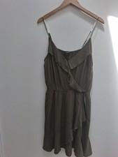 Express  Olive Green Ruffled Sleeveless  V-Neck Dress Size Large  Boho Chic