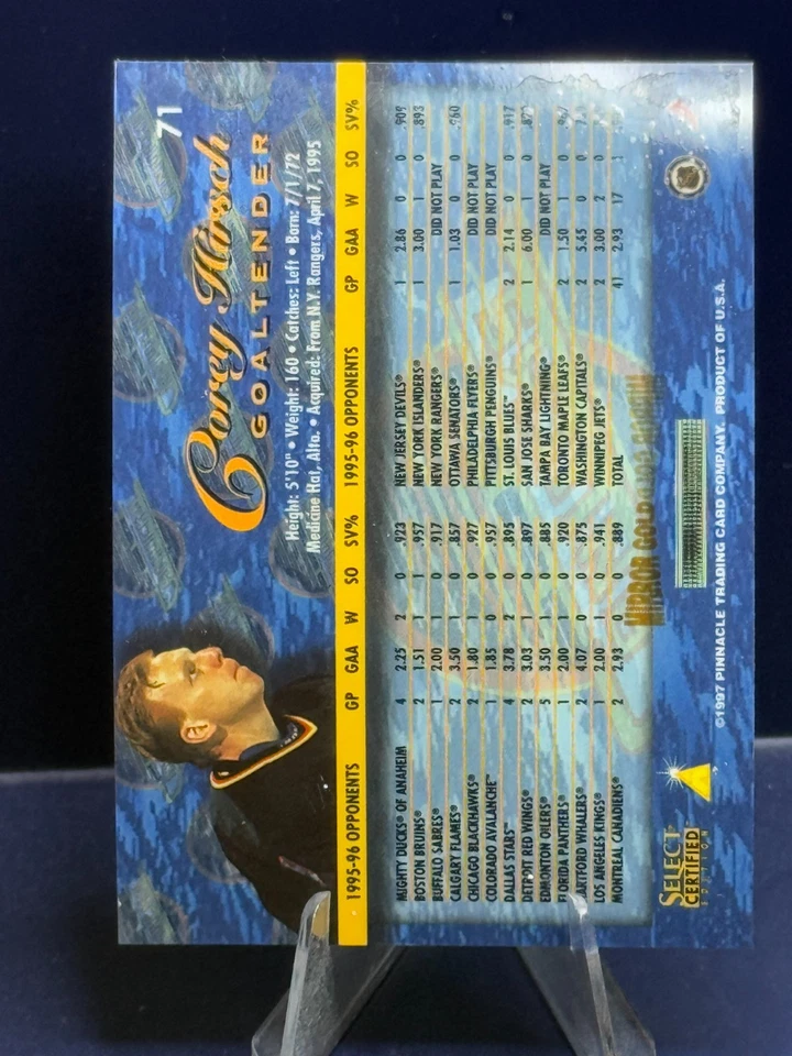 1996-97 Select Certified Hockey #71 Corey HIrsch Mirror Gold Vancouver Canucks - Image 2 of 2