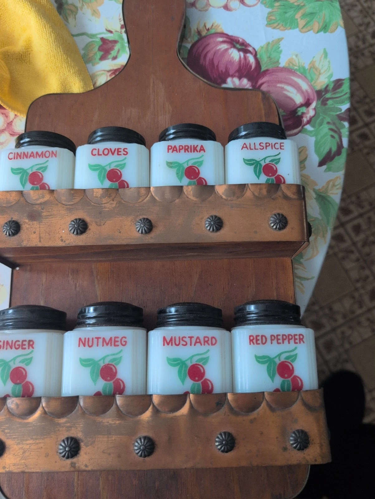 Vintage McKey Tipp City 8 Piece Spice Jars Original Hanging Rack