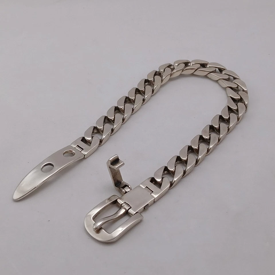 Rara pulseira de fivela de cinto de prata 925 corrente ousada, fecho de designer declaração unissex - Imagem 4 de 4