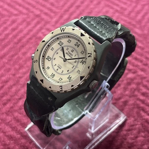 Vintage Timex Expedition Indiglo Gold With Green Band Untested