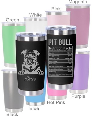 Personalized Dog Pet Name Pit Bull Engraved Tumbler 20oz Custom Coffee/Tea Mug
