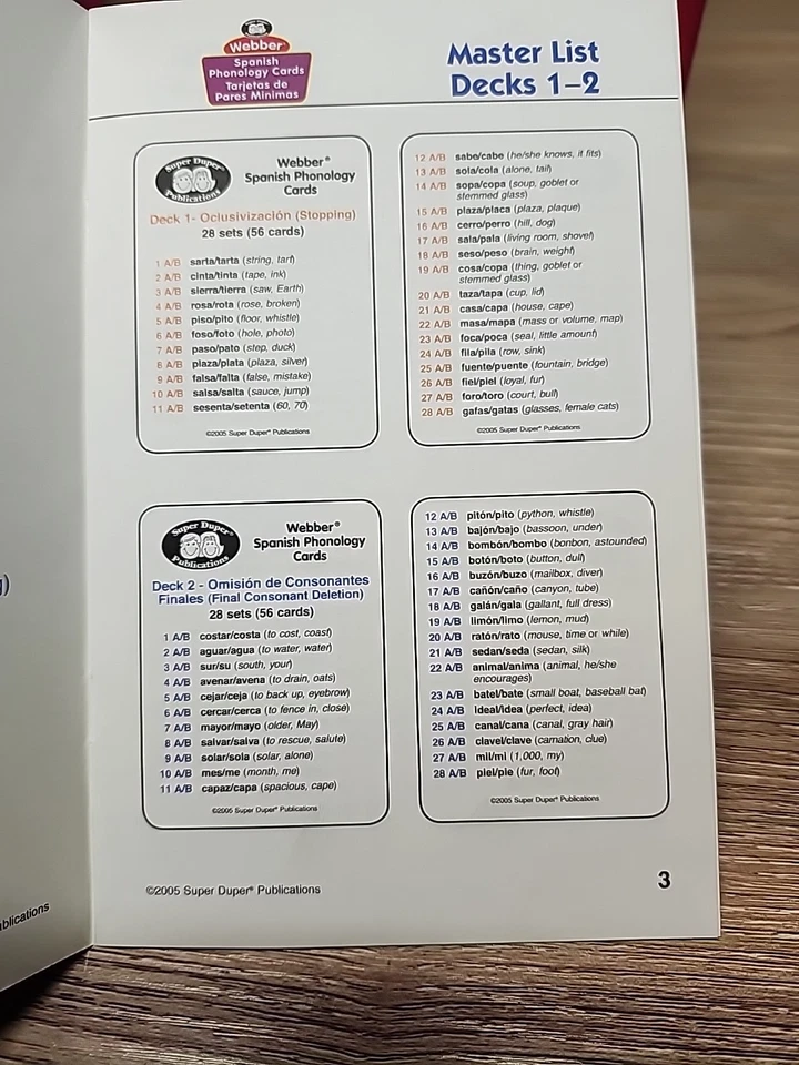 Speech Pronunciation Super Duper Webber Phonology Cards Spanish Espanol 8 Decks - Image 3 of 4